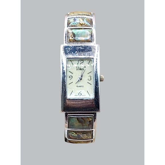 1980s Accutime K977 Vivani Abalone Inset Vintage Cuff Bracelet Watch - Picture 8 of 11